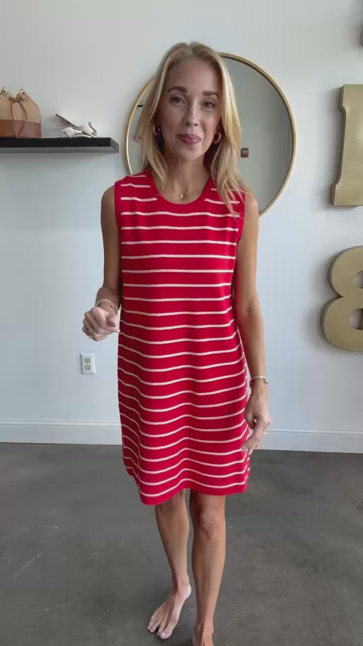 Striped Knit Dress - Navy