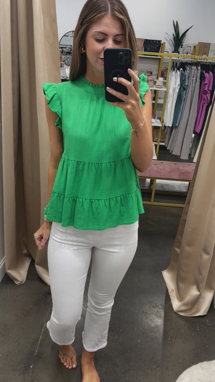 Flutter Sleeve Tiered Top - Green