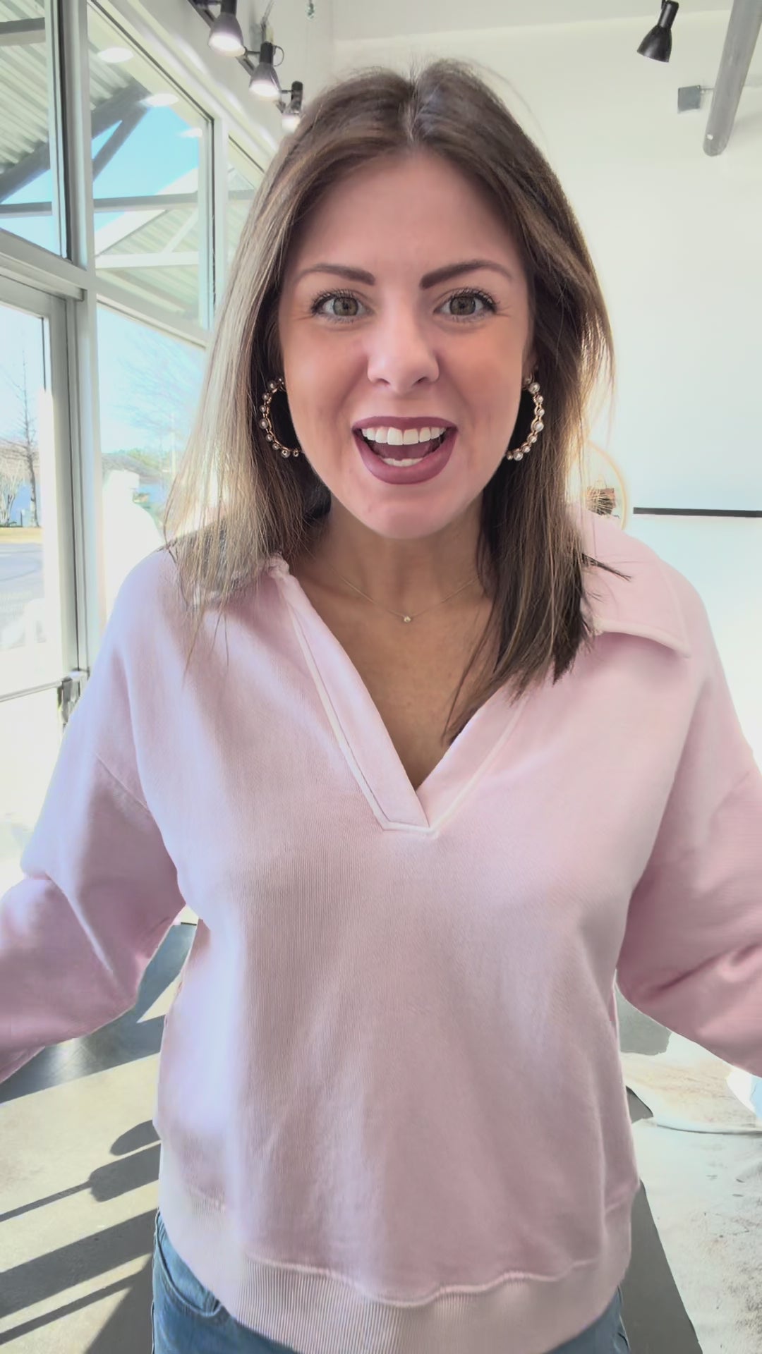 Relaxed Polo Pullover - Light Pink