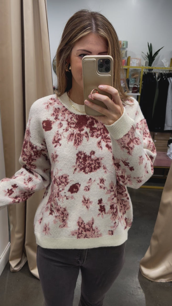 Floral Brushed Sweater - Cream/Rose