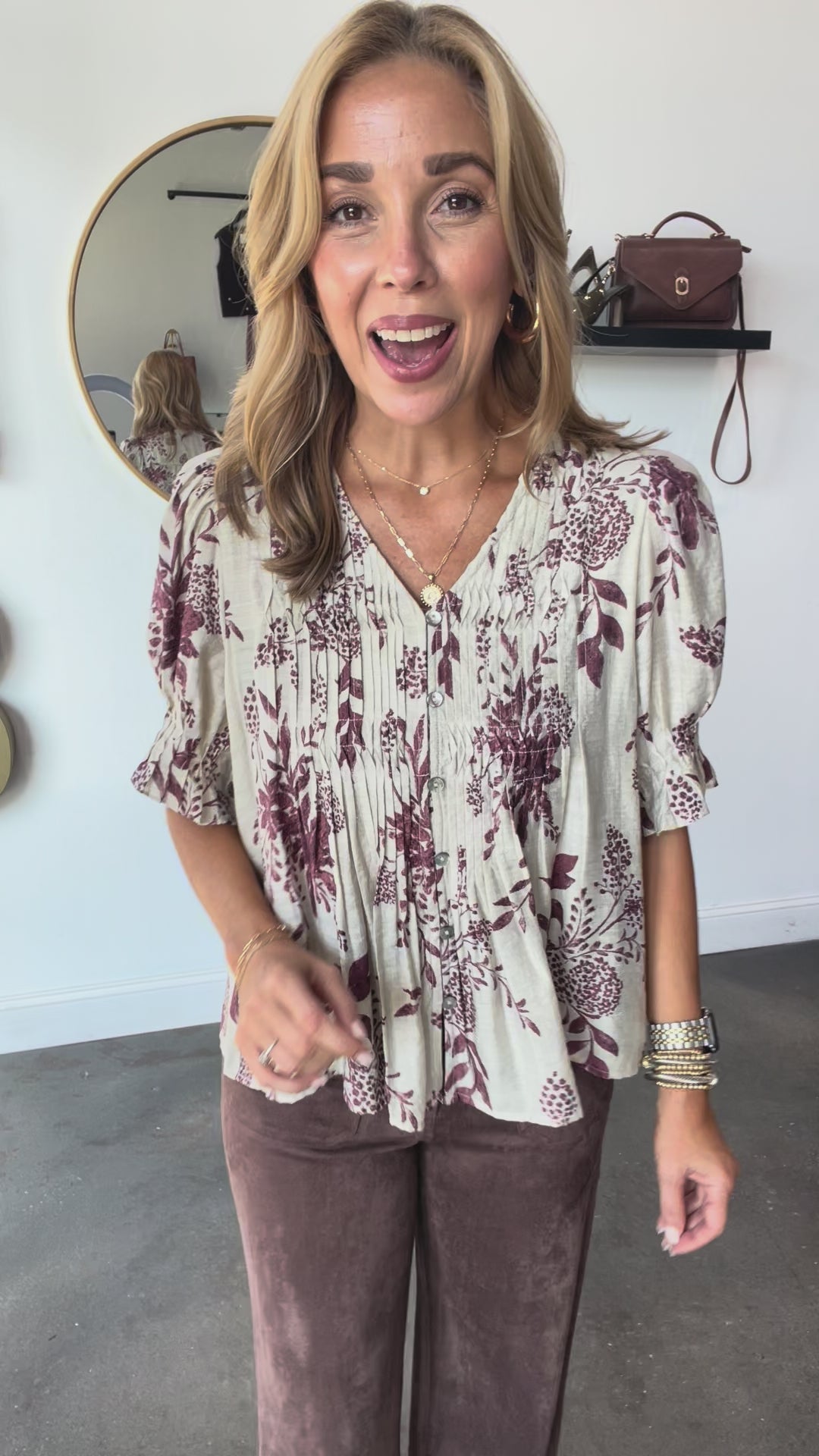 Pleated Front Top - Burgundy