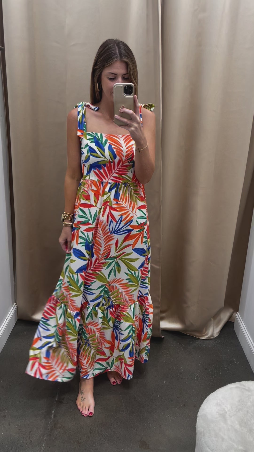 Tie Shoulder Tropical Dress