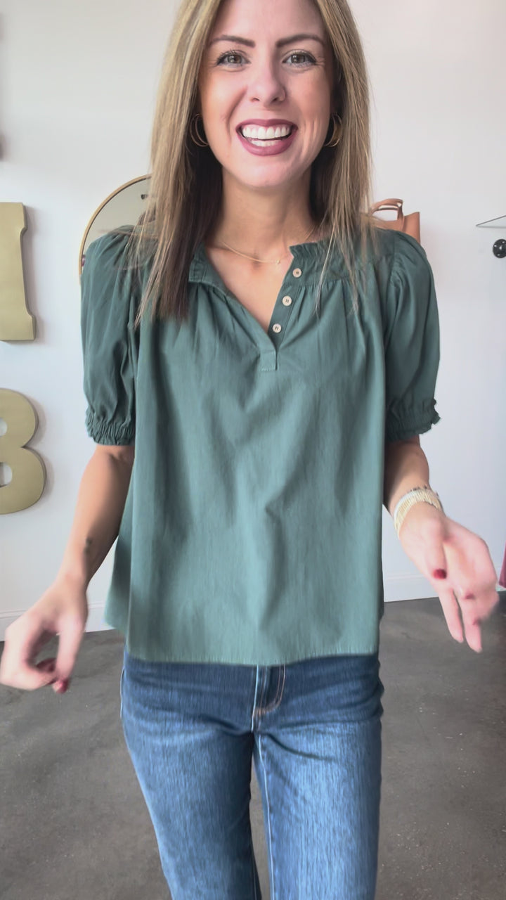 Split Neck Top - Forest