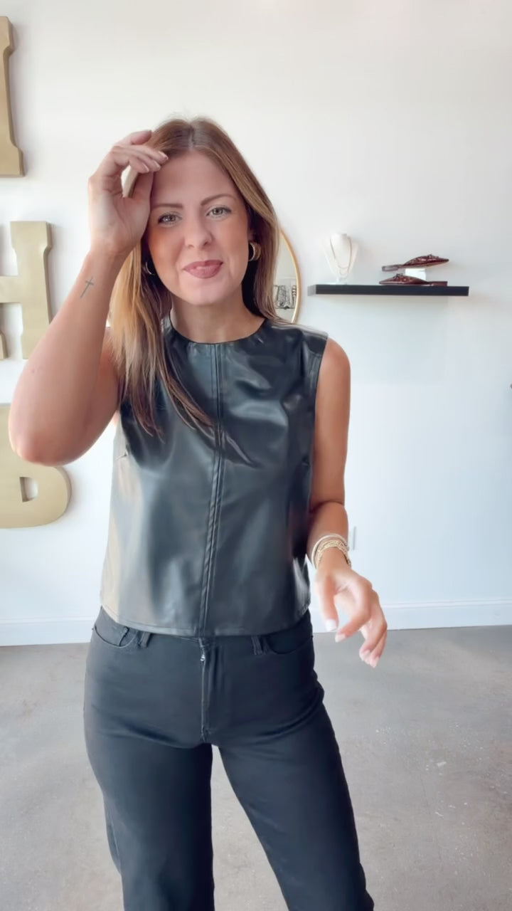Leather Sleeveless Top - Black