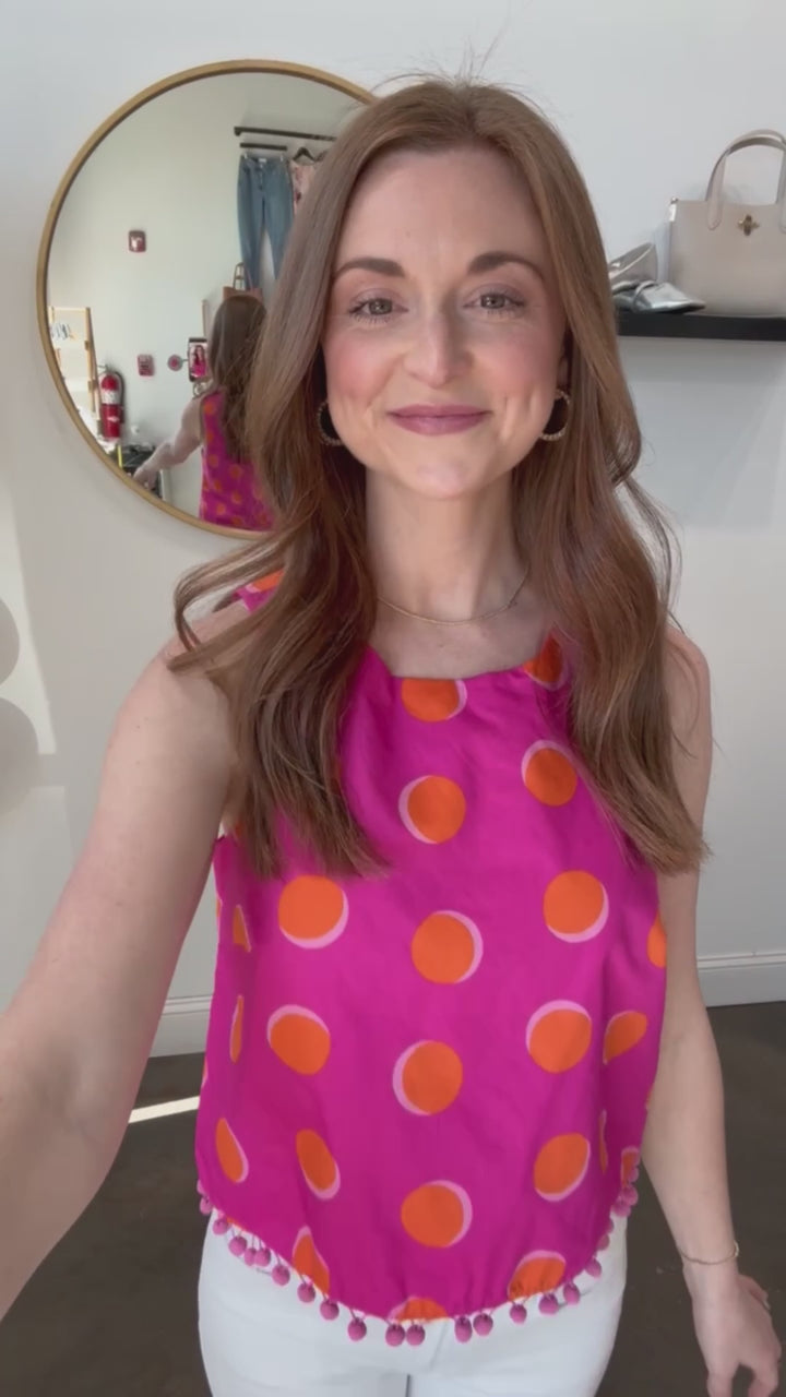 Pom Pom Trim Tank - Pink
