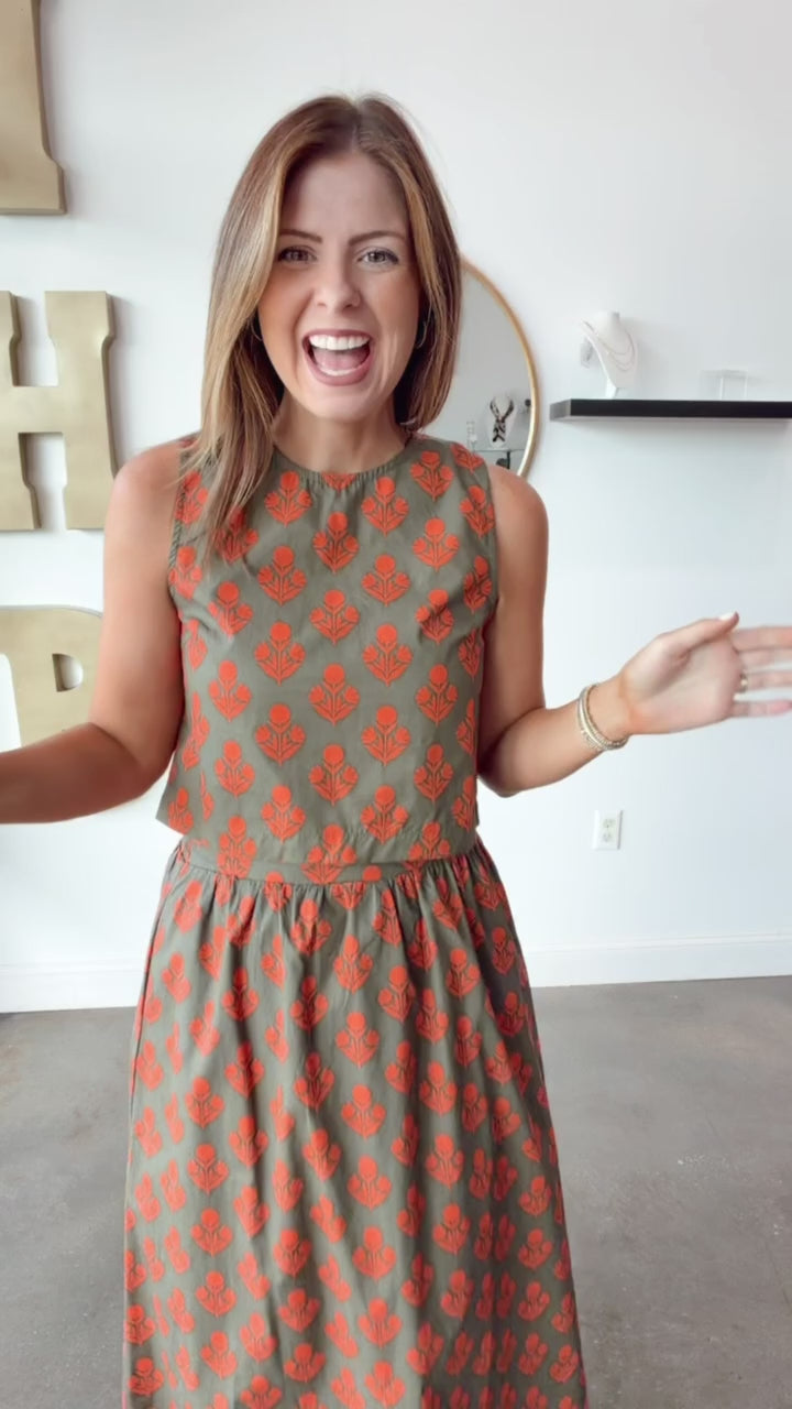 Printed Midi Skirt - Olive