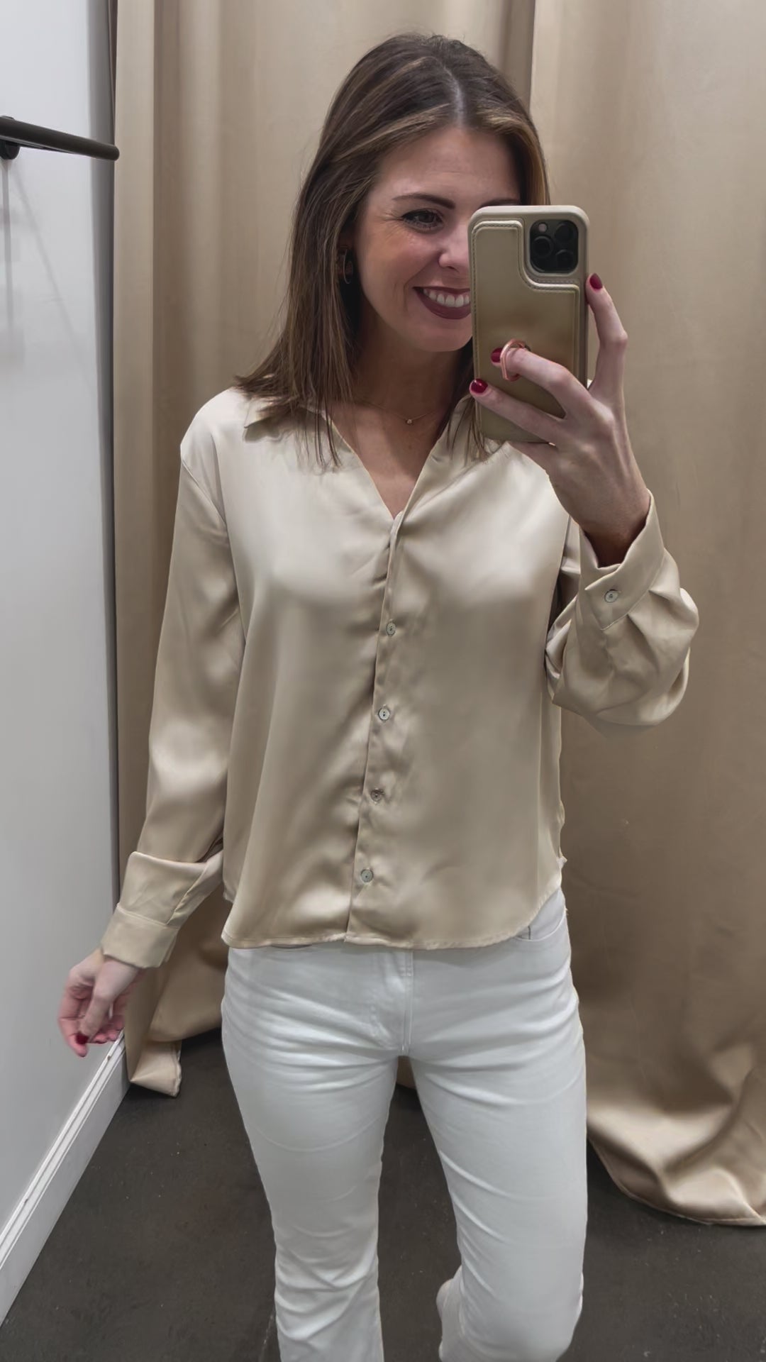 Satin Button Down - Almond