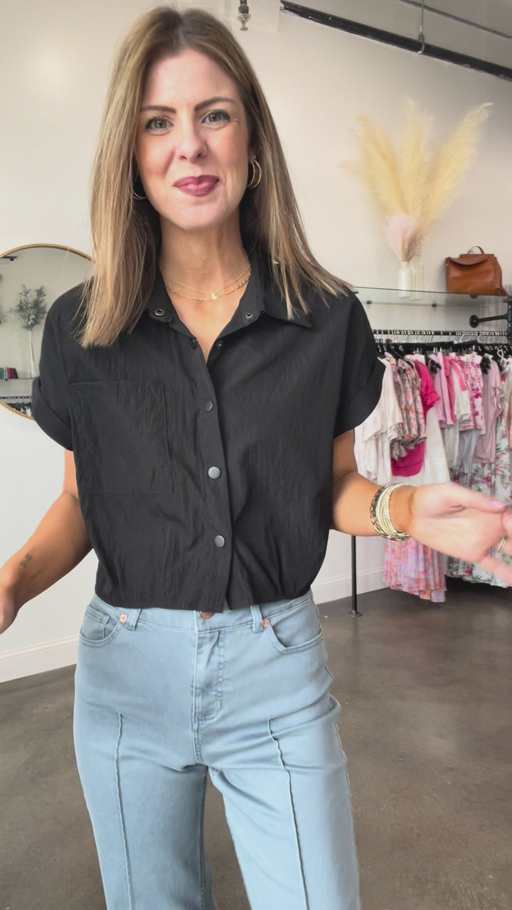 Cap Sleeve Nylon Top - Black