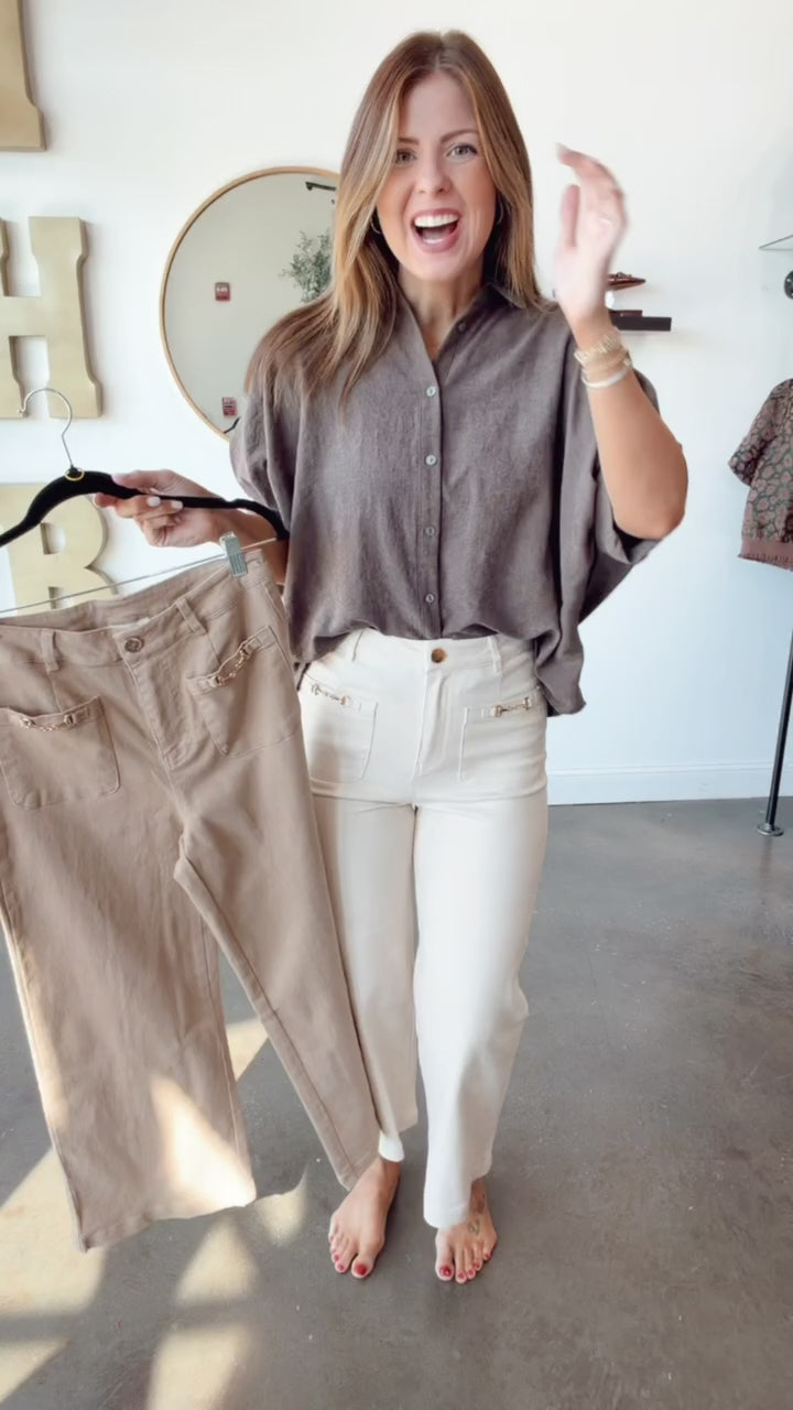 Horse Bit Denim Pants - Tan