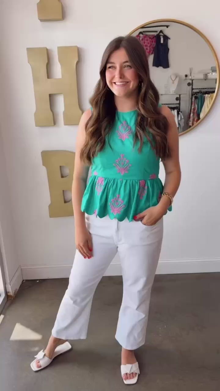 Embroidered Peplum Tank