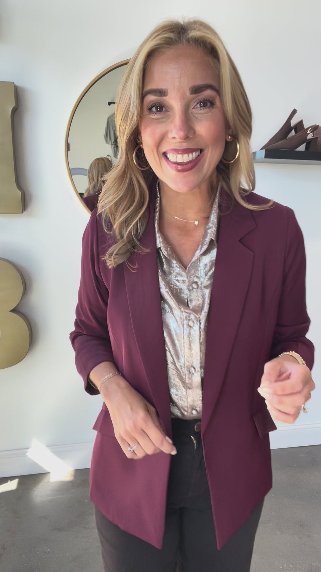 Scrunch Sleeve Blazer - Burgundy