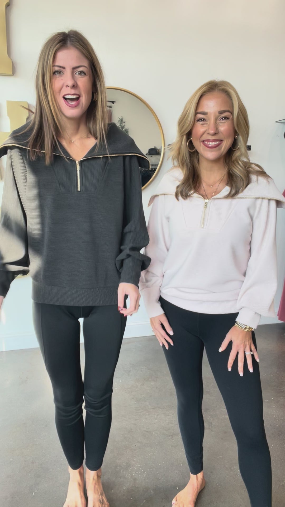 Oversized Collar Quarter Zip Top - Cream