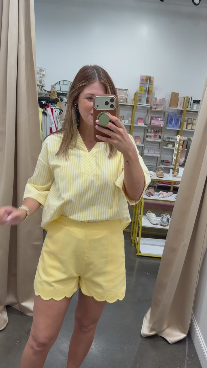 Striped Three Quarter Sleeve Top - Yellow