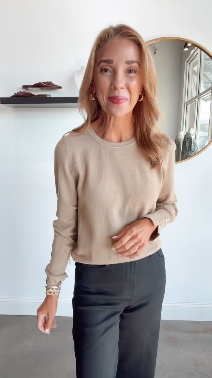 Studded Cuff Knit Top - Camel