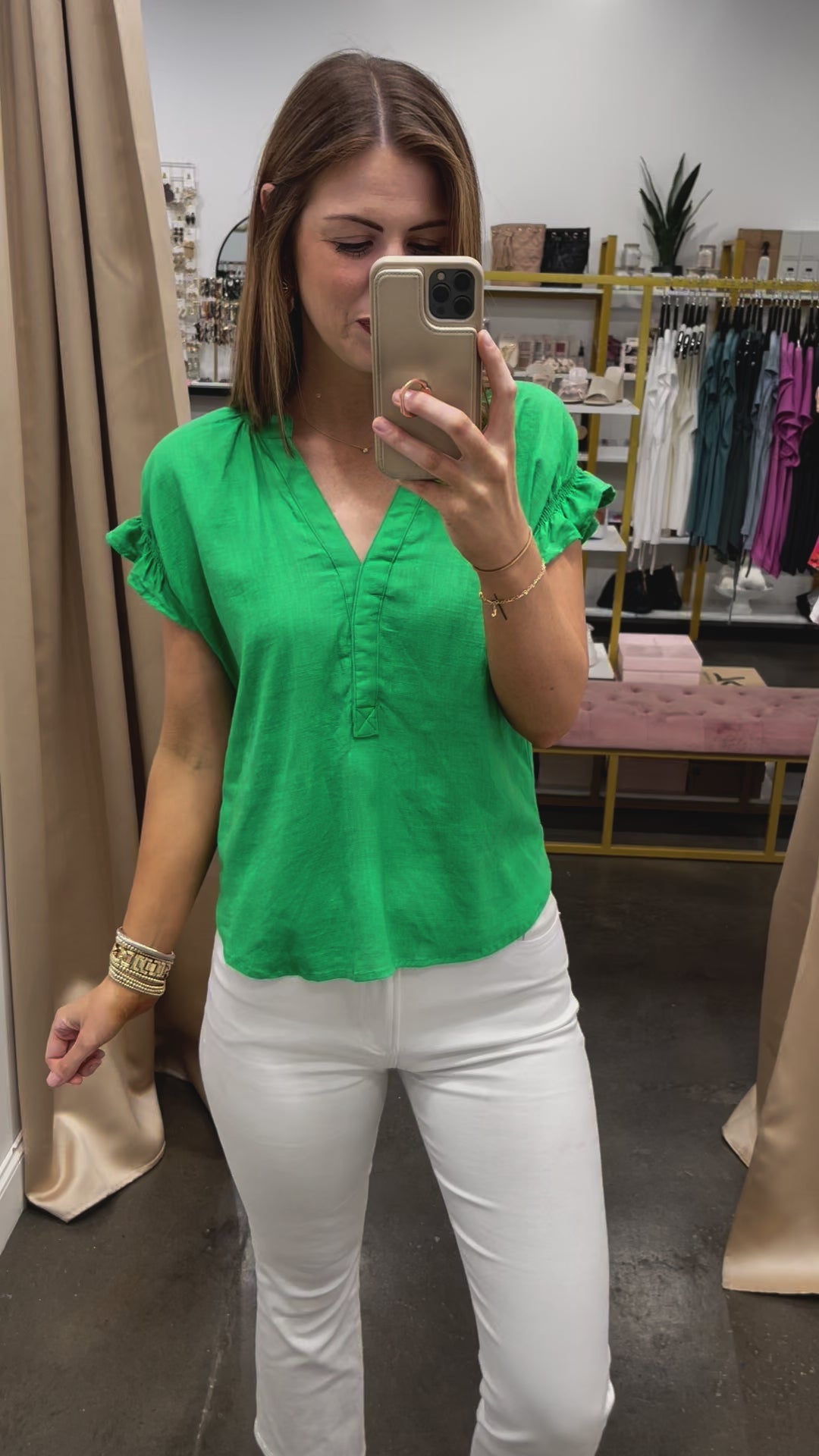 Lightweight V Neck Top - Green