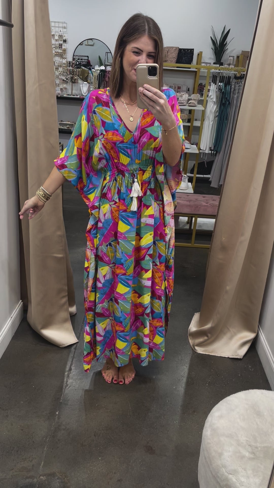 Tropical Print Kaftan Dress