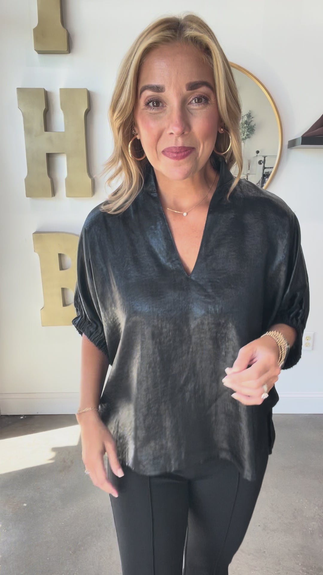 Relaxed Fit Shimmer Blouse - Black