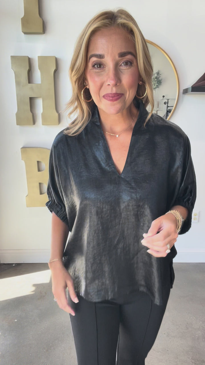 Relaxed Fit Shimmer Blouse - Black