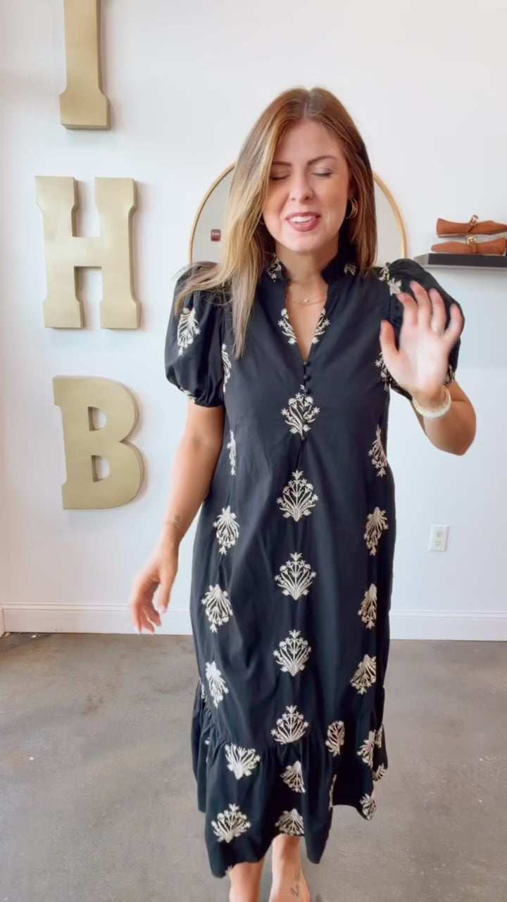 Embroidered Detail Dress - Black