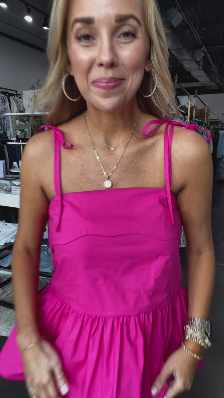 Tie Shoulder Top - Fuchsia