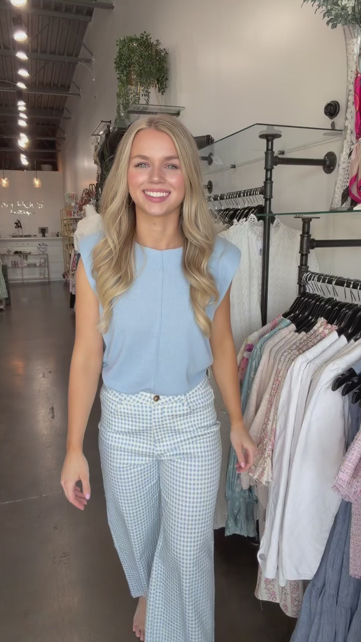 Knit Cap Sleeve Top - Light Blue