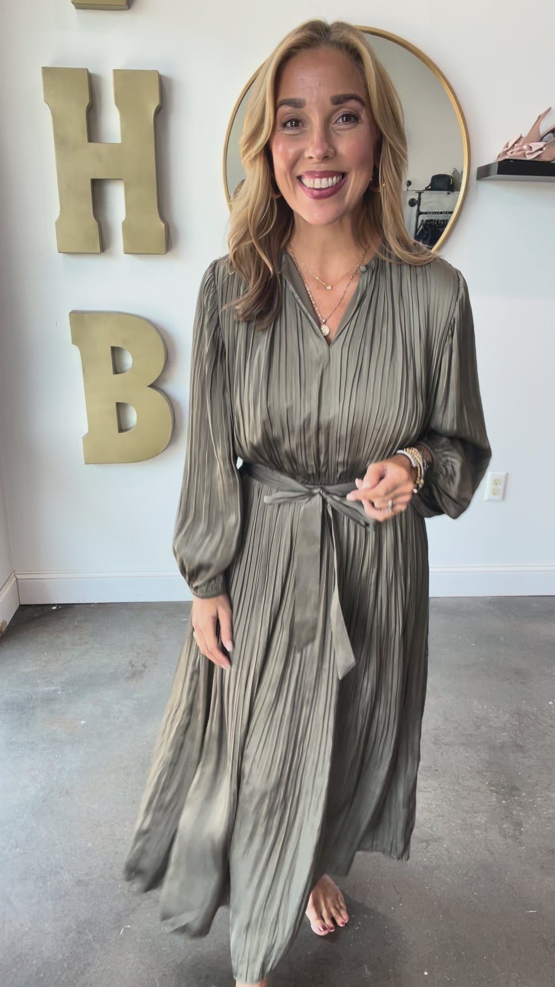 Pleated Midi Dress - Moss Gray