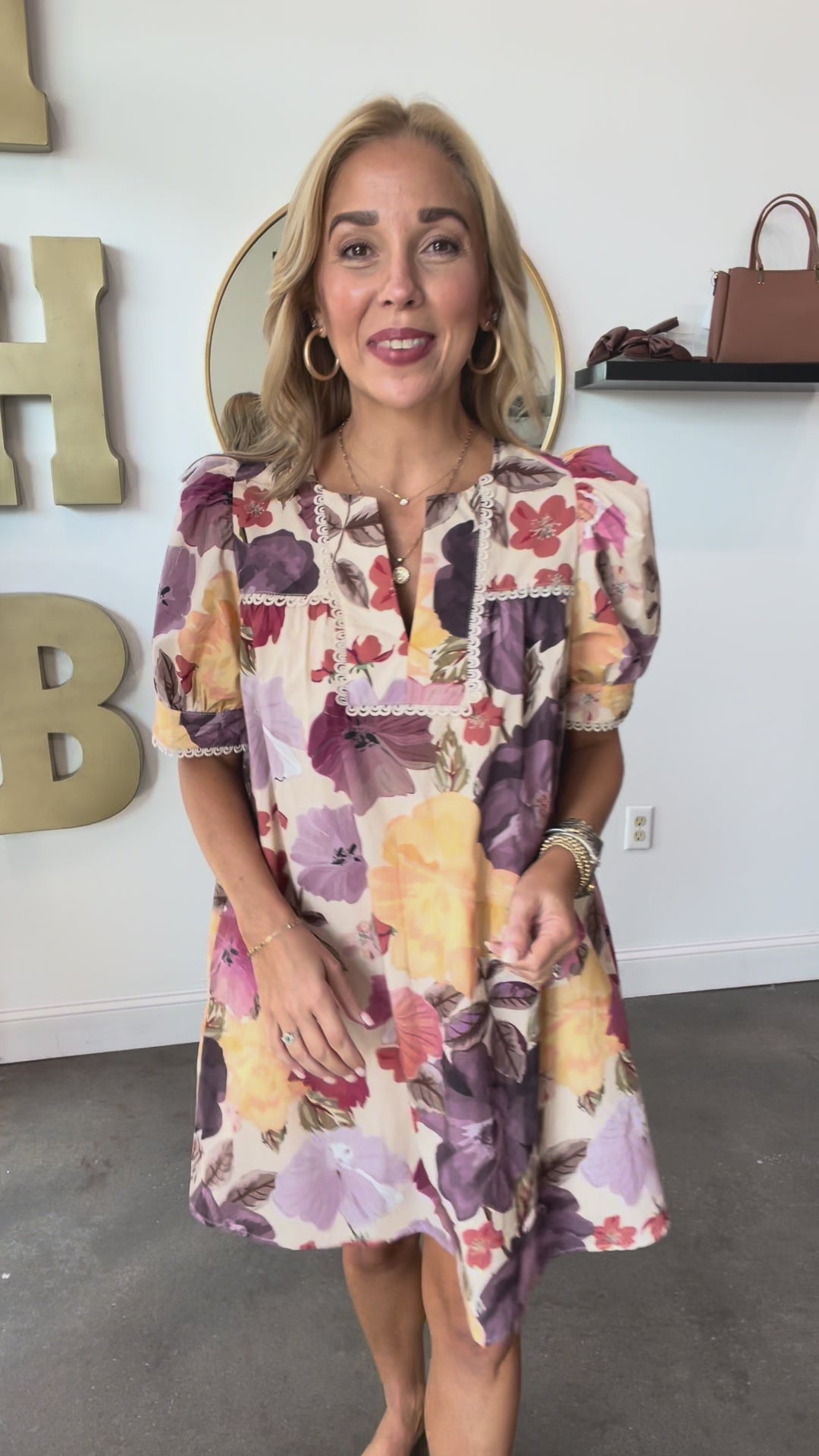 Lattice Trim Floral Dress