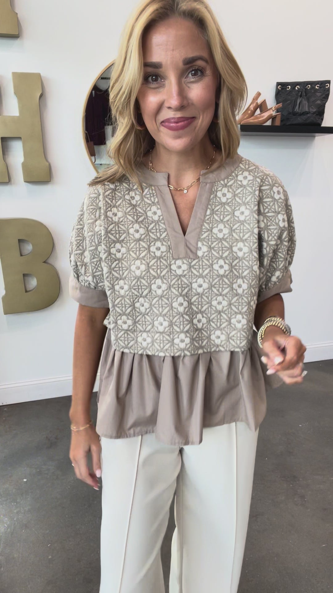 Quilted Peplum Top - Mocha