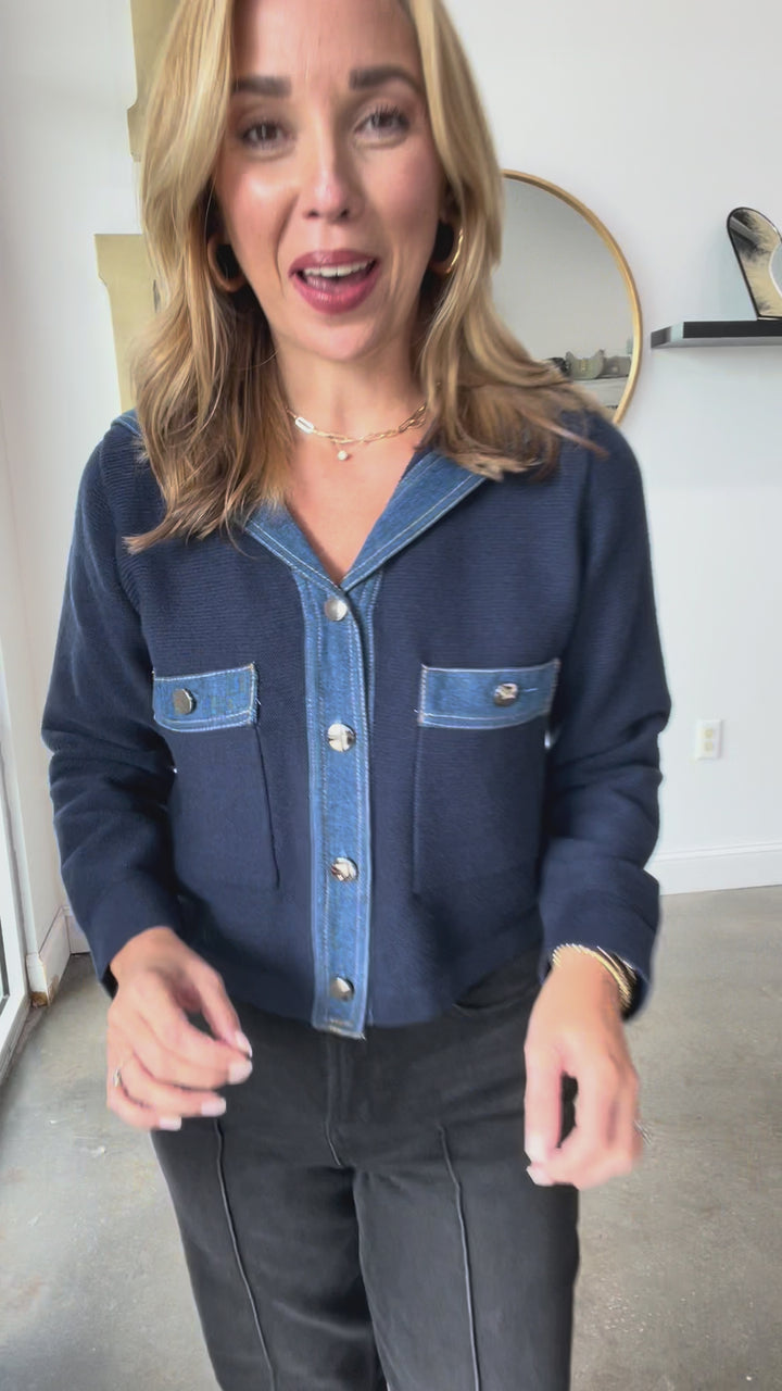 Contrast Denim Jacket - Navy