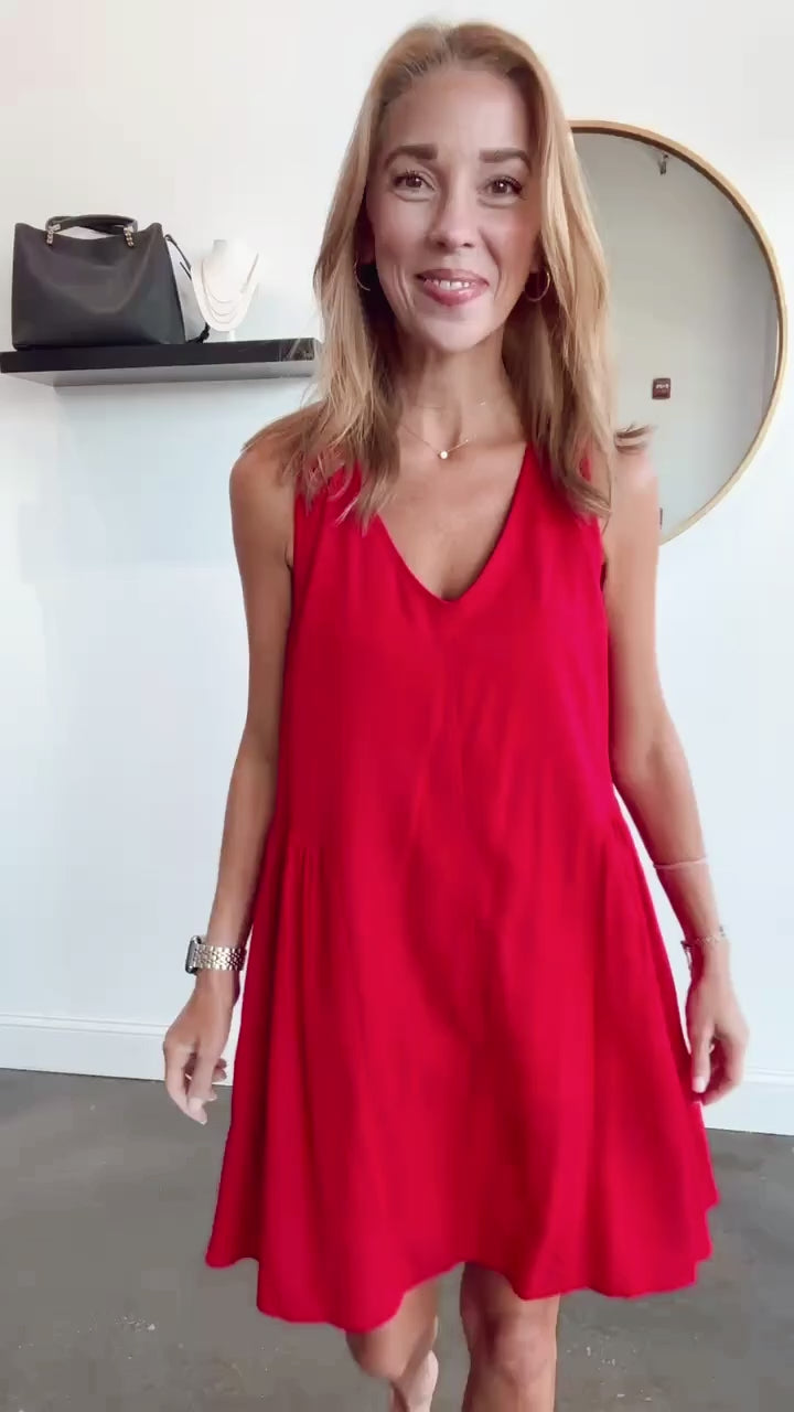 Drop Waist Mini Dress - Red