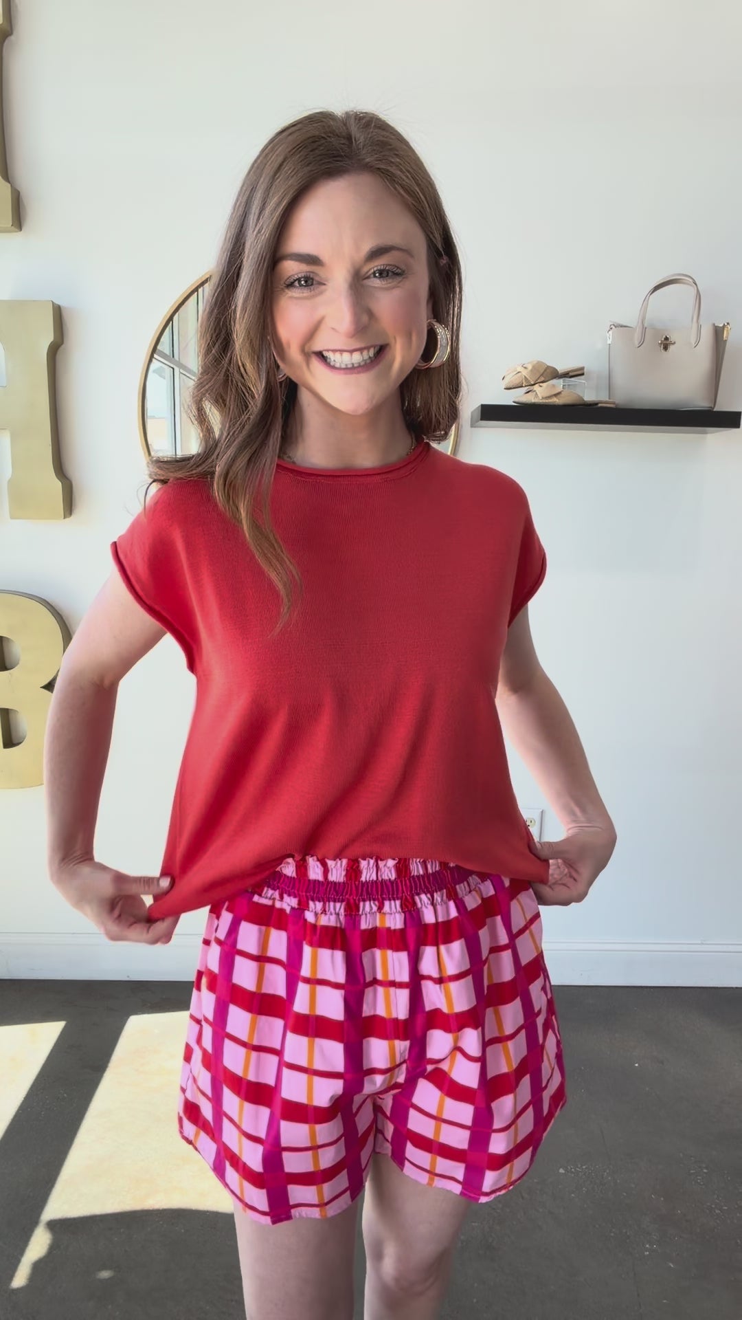 Elastic Waist Checkered Shorts - Pink