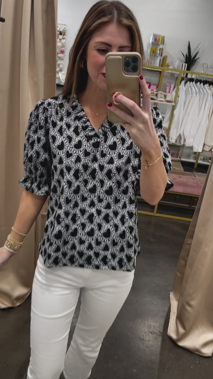 Heart Print Top - Black