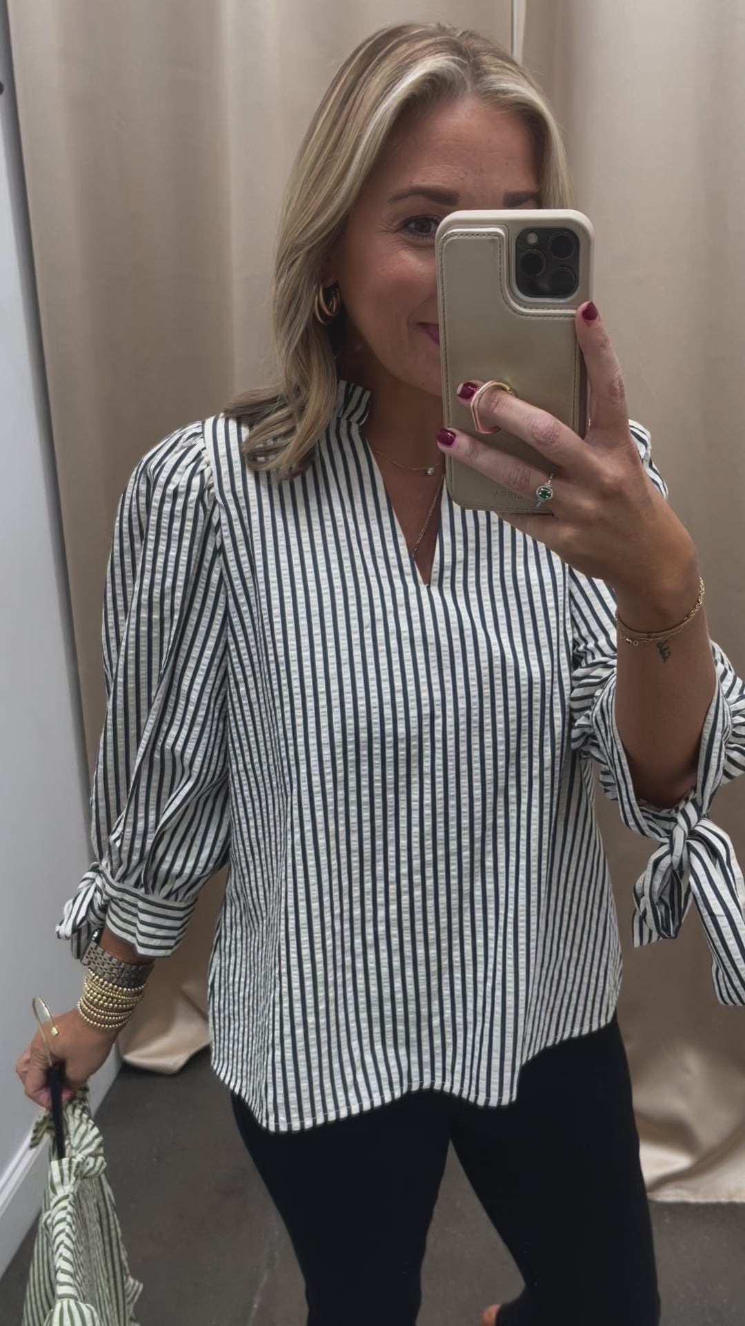 Bow Sleeve Striped Top - Black