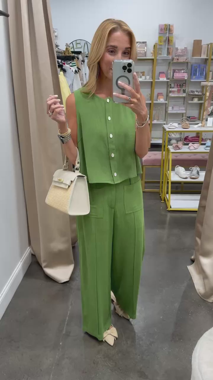Button Front Tank - Green