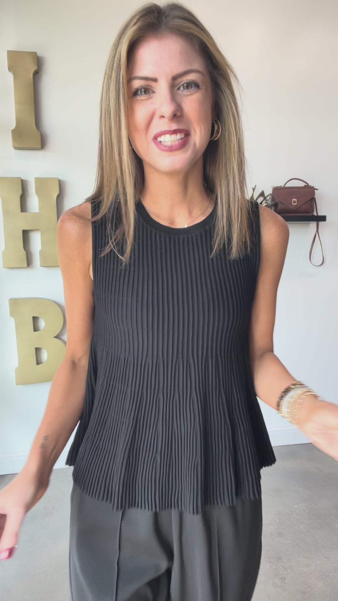 Flared Ribbed Knit Tank - Black