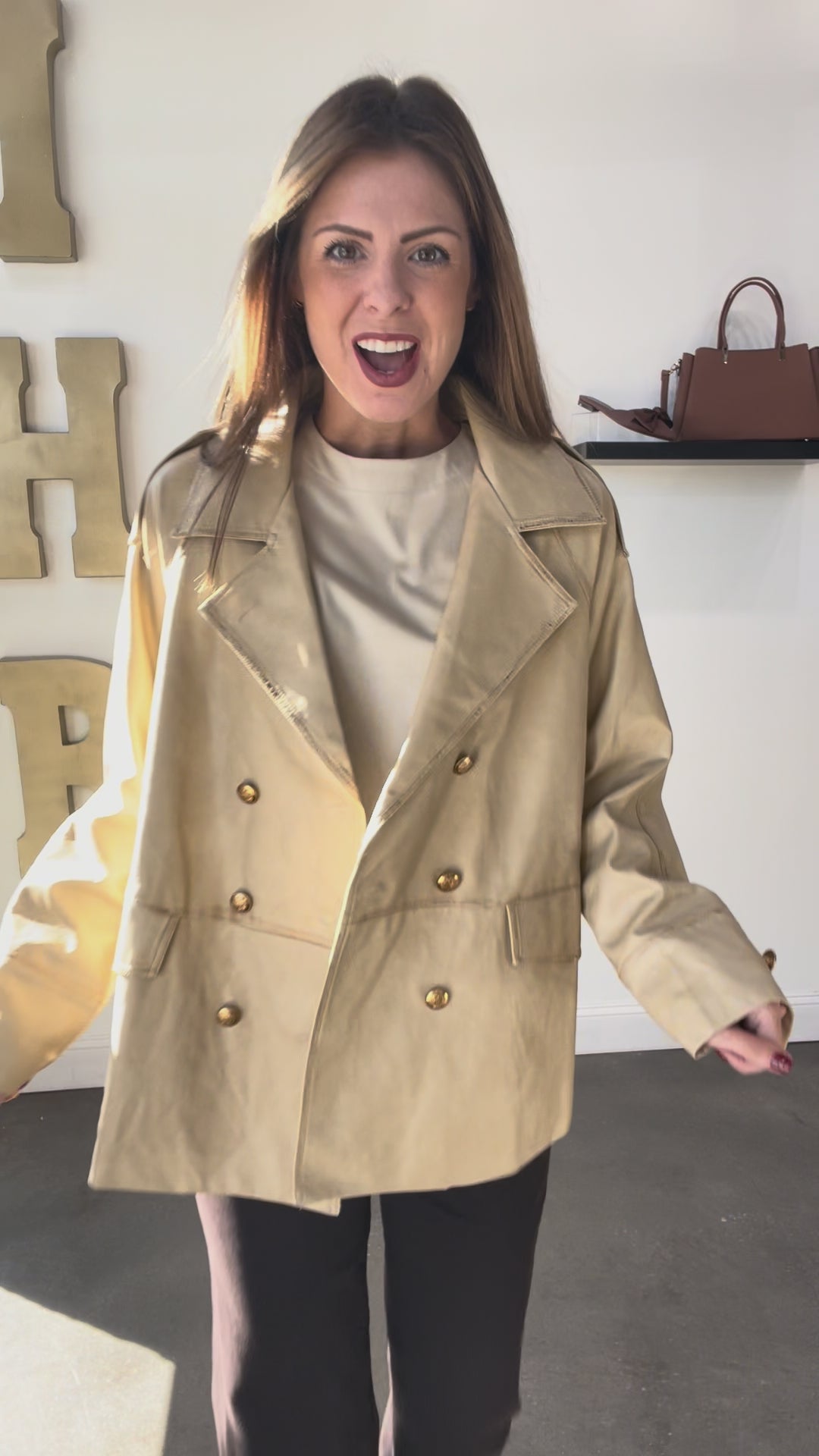 Oversized Faux Leather Jacket - Beige