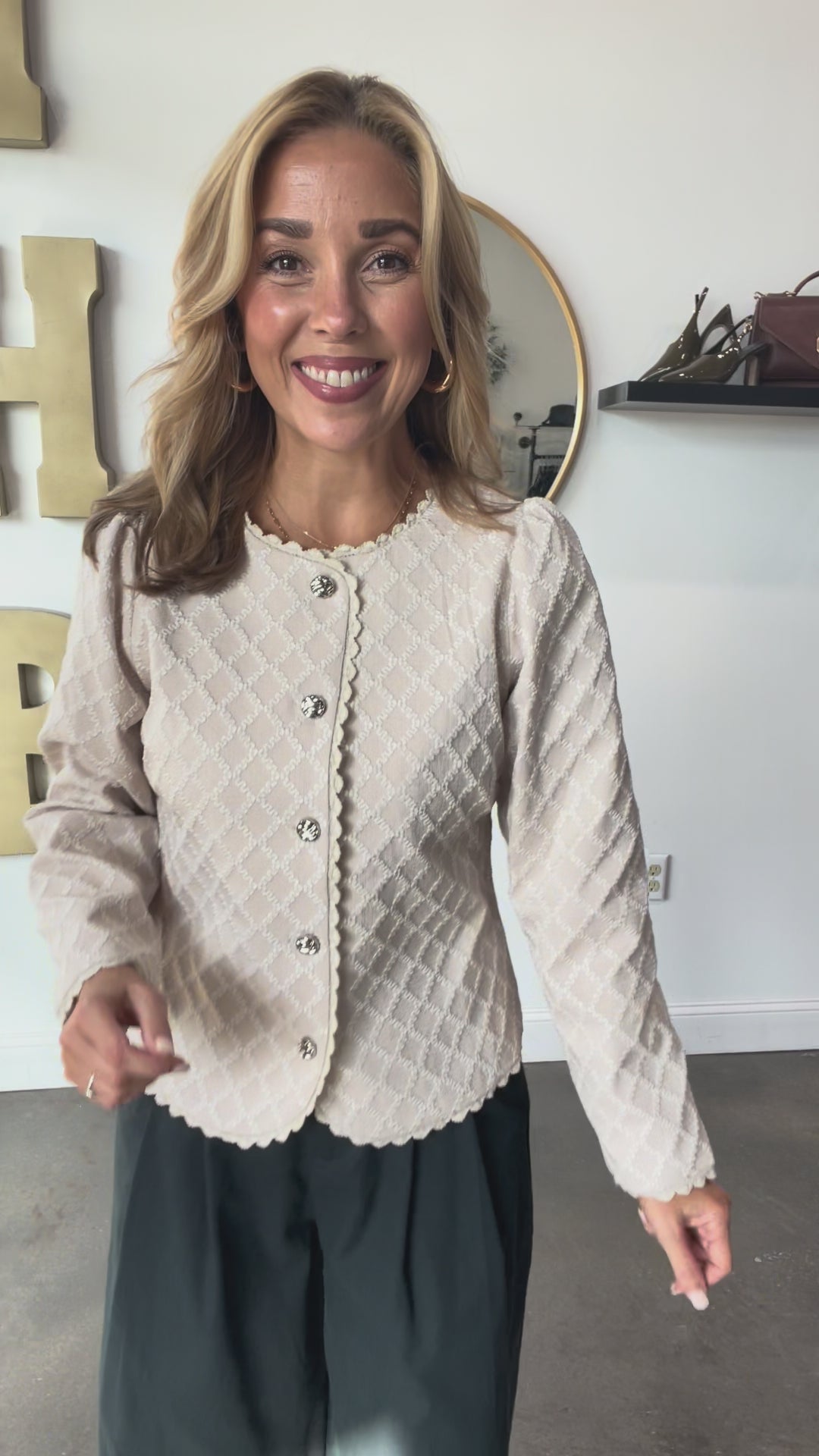 Textured Button Front Jacket - Cream/Ivory