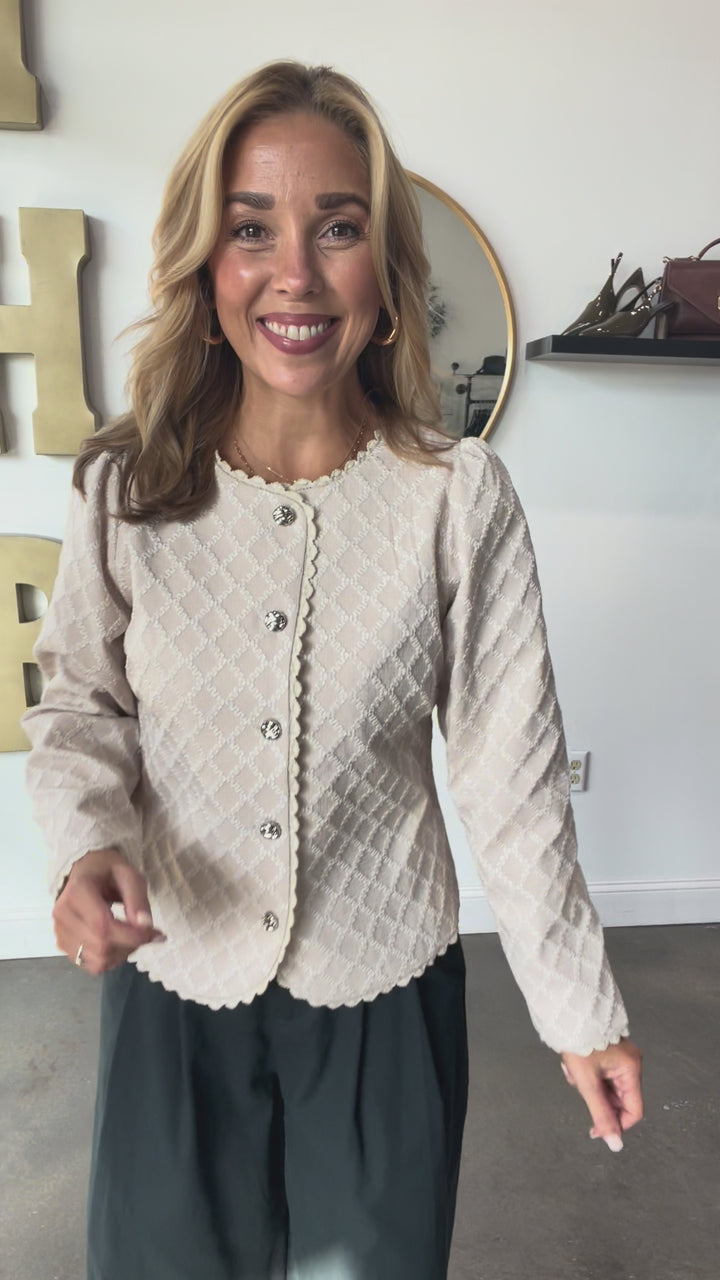 Textured Button Front Jacket - Cream/Ivory