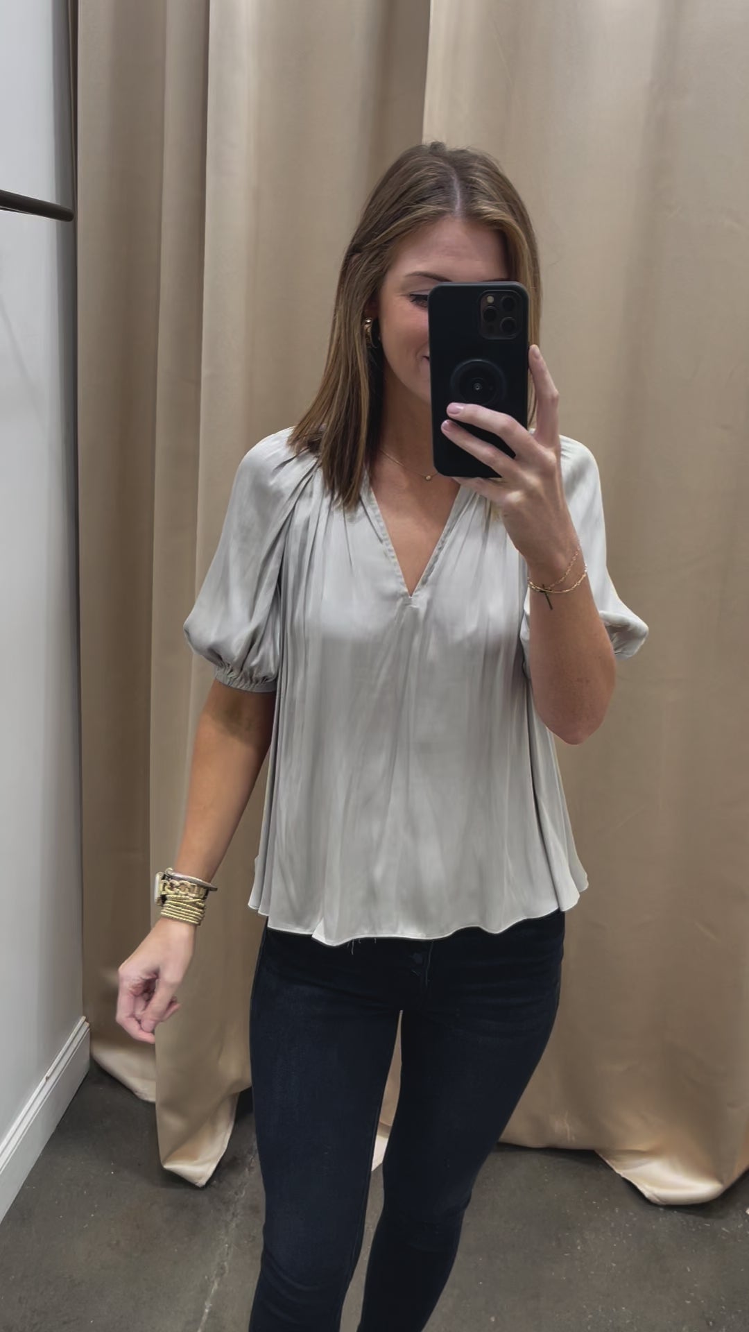 Half Sleeve Satin Blouse - Stone Grey