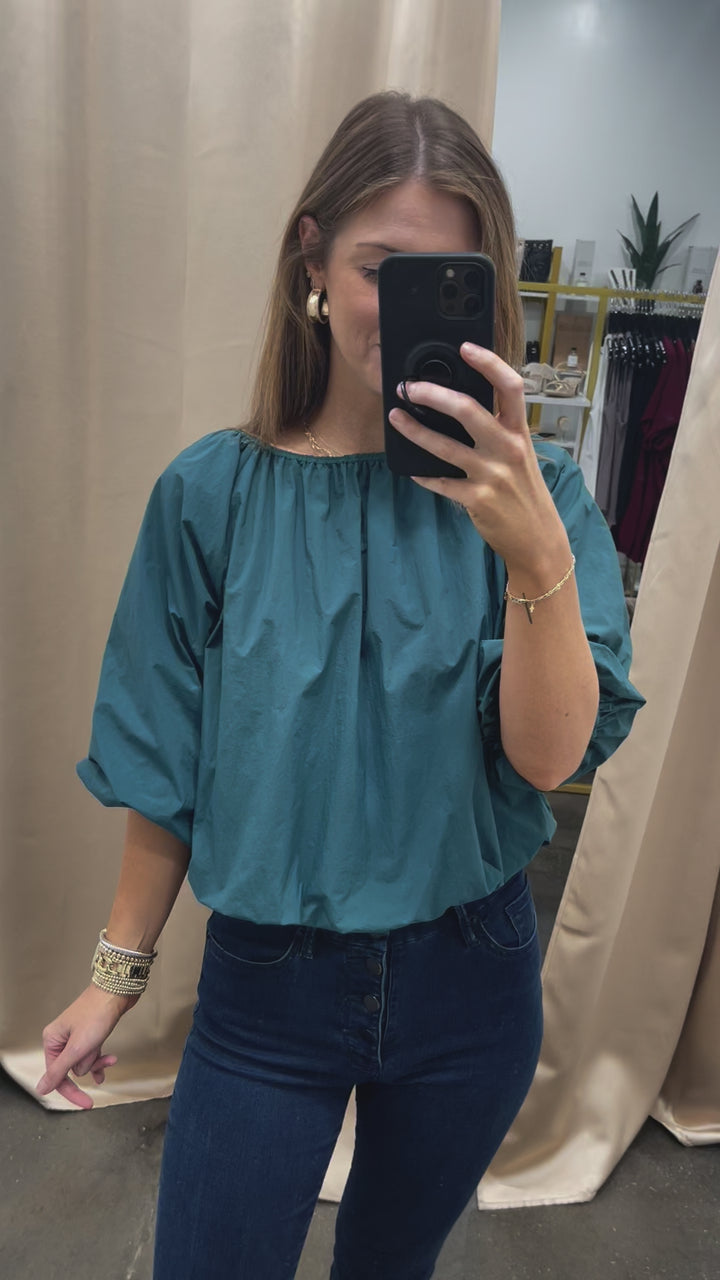 Bubble Sleeve Poplin Top - Teal