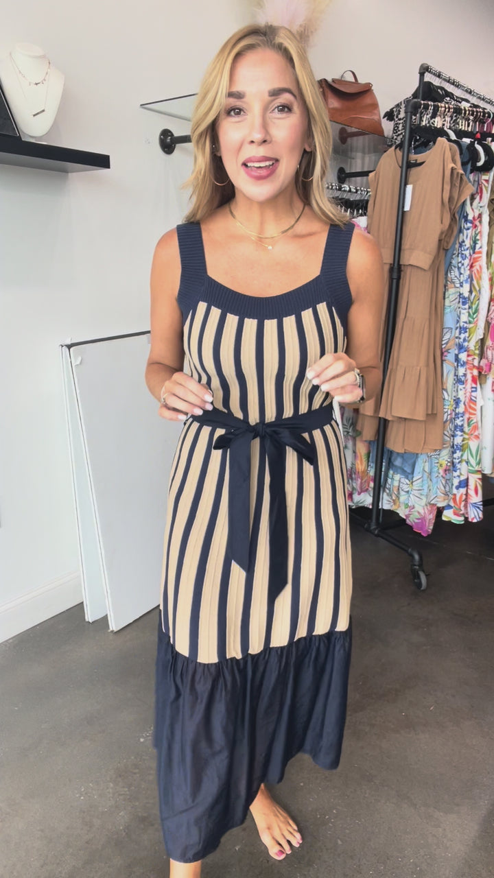 Knit Striped Dress - Navy