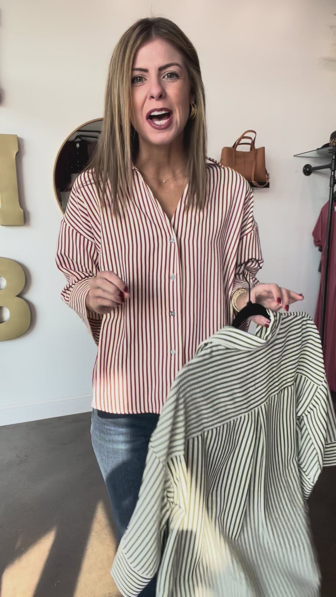 Striped Button Down Top - Olive