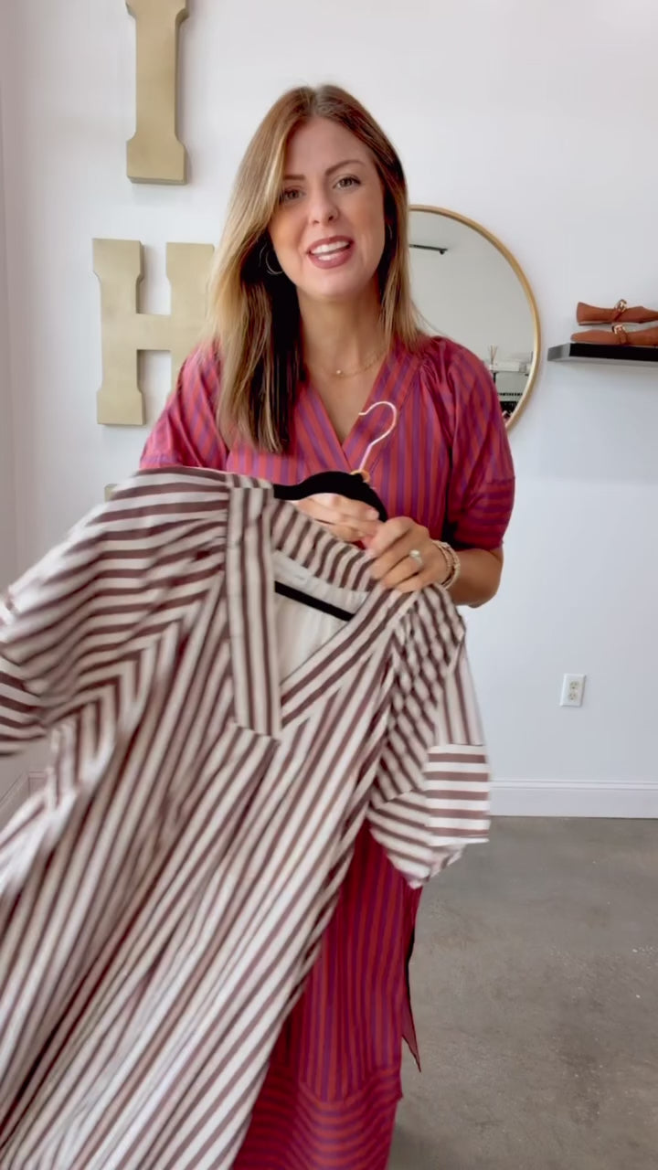 Striped Midi Dress - Brown