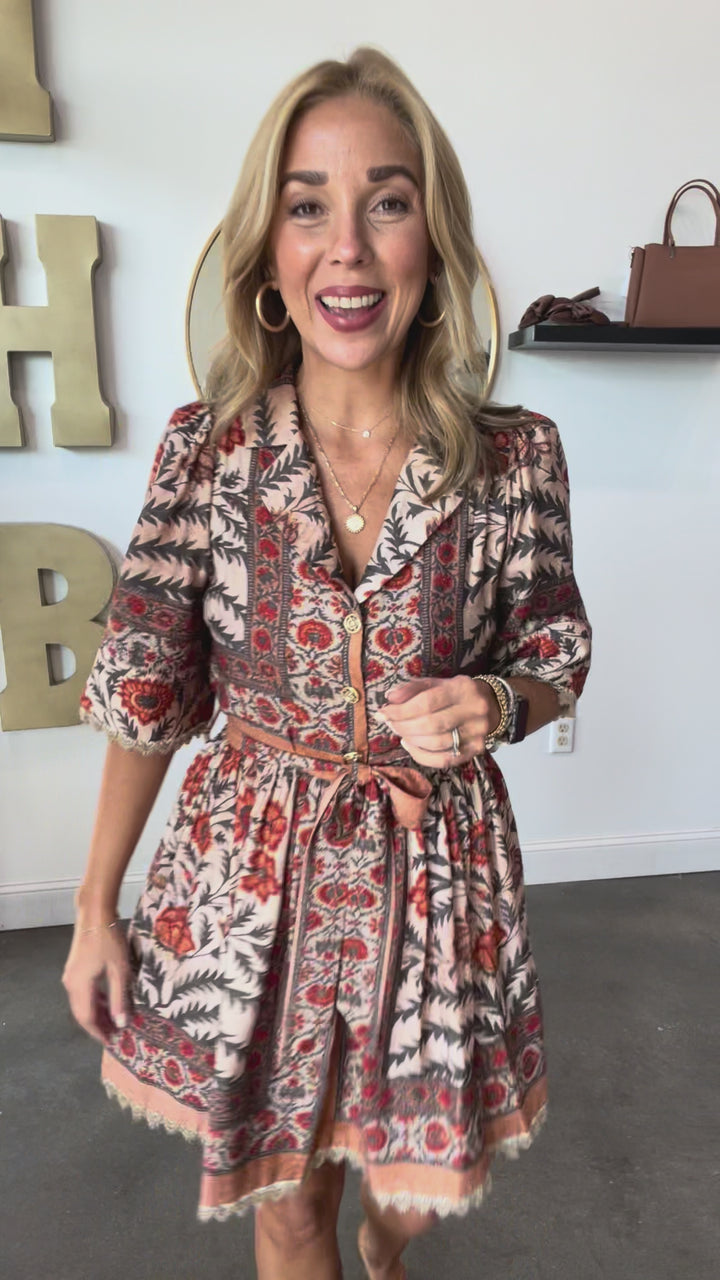 Printed Button Front Dress