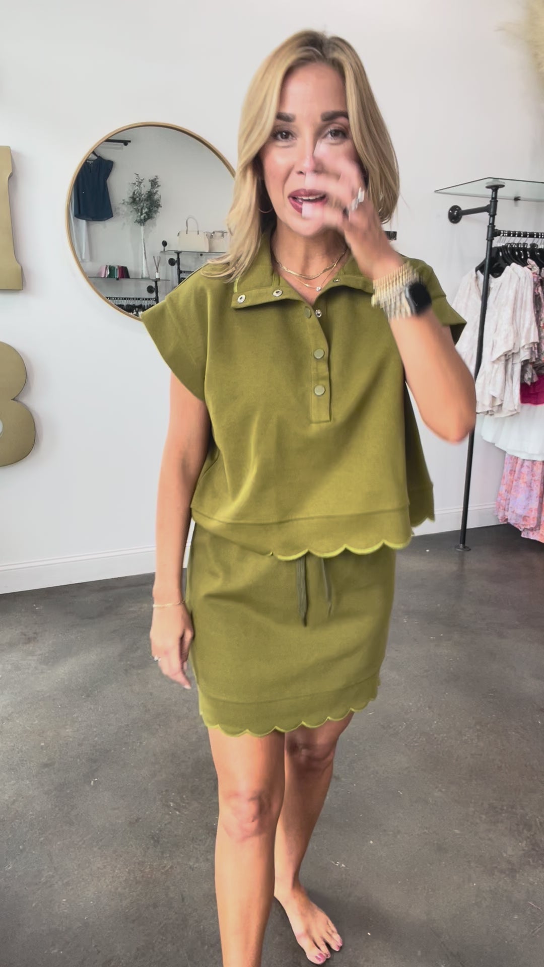 Scalloped Hem Skirt - Olive
