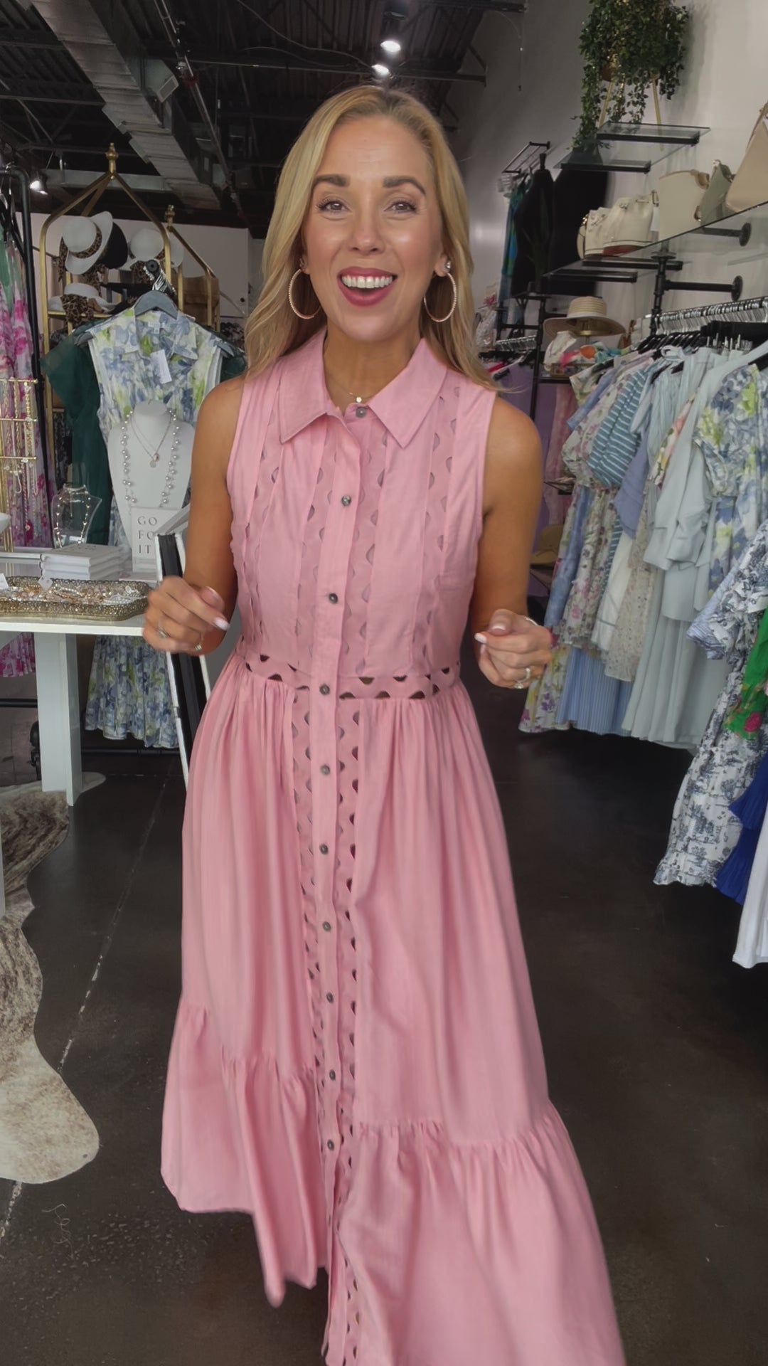 Wave Trim Maxi Dress - Pink