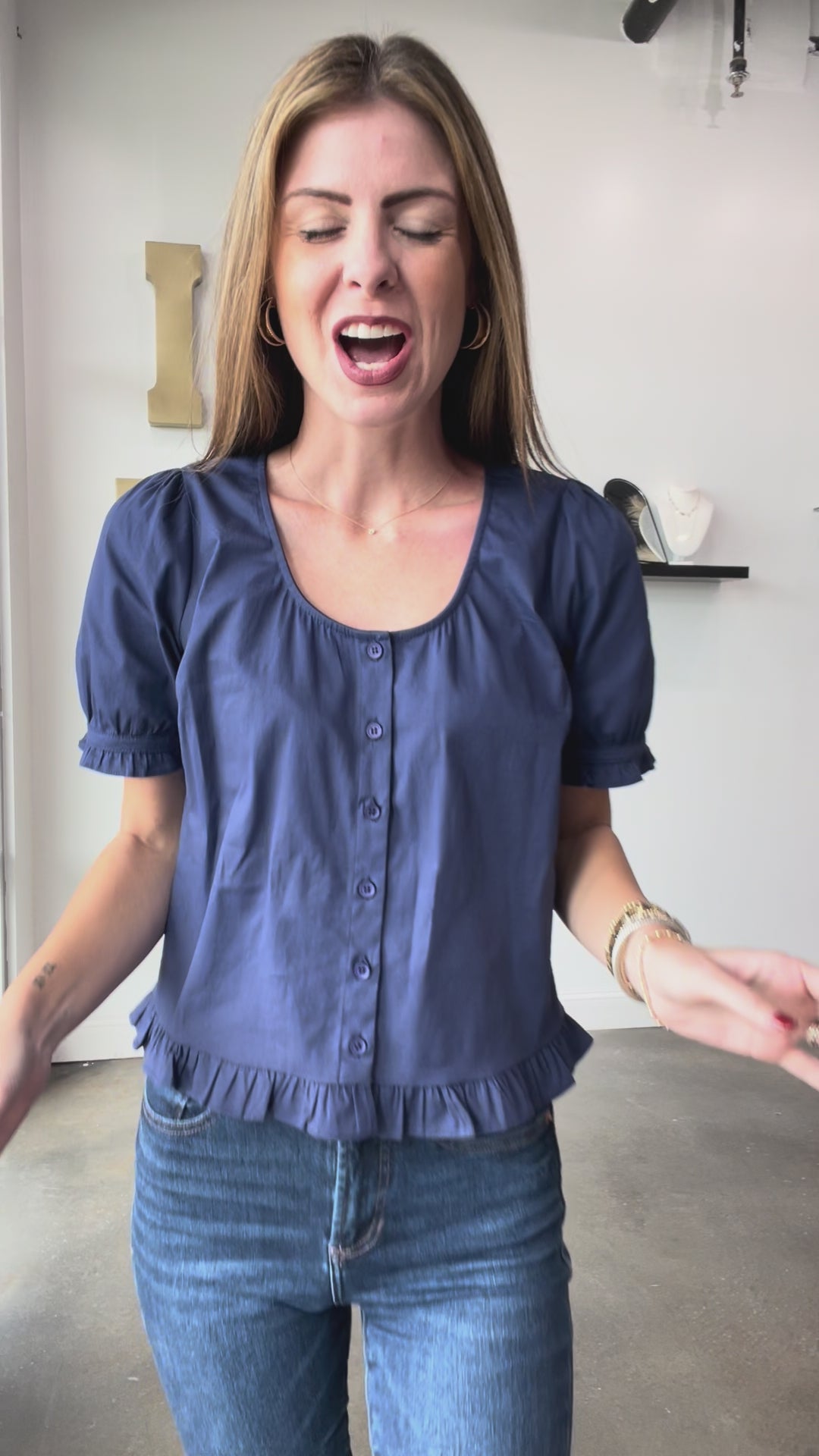 Short Sleeve Scoop Neck Top - Blue