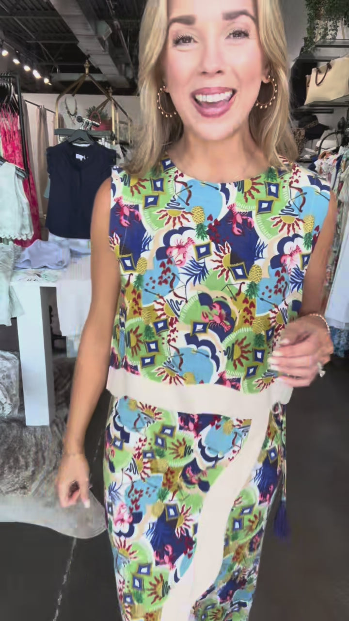 Wave Contrast Printed Wrap Skirt