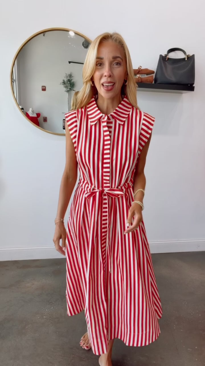 Striped Midi Dress - Red