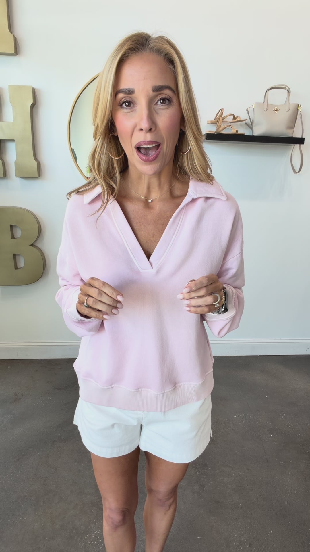 Relaxed Polo Pullover - Light Pink
